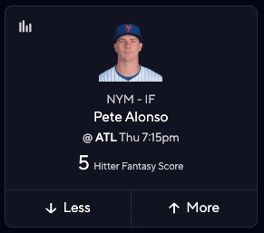 Pete Alonso projections vs. Braves