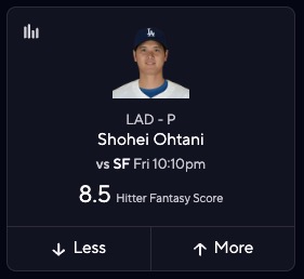 Shohei Ohtani Projections vs. Giants