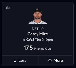 PrizePicks MLB Cheat Sheet – Casey Mize