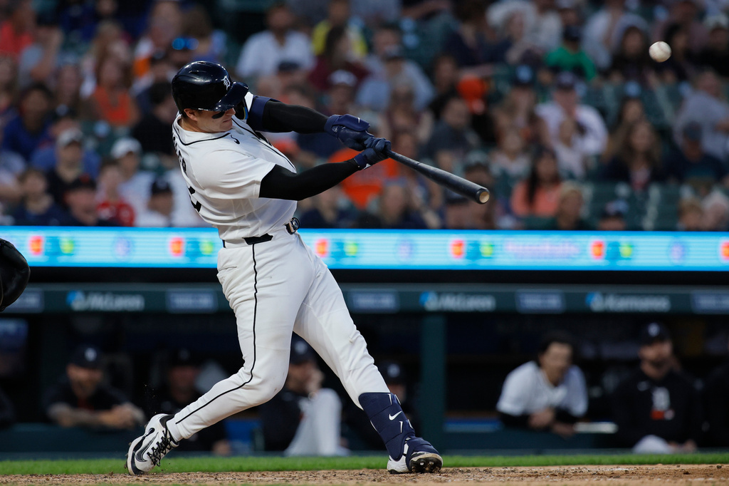 Detroit Tigers C Dillon Dingler hits a home run against the Houston Astros.