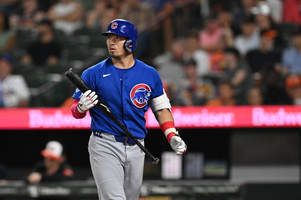 Chicago Cubs OF Seiya Suzuki walks away following a strikeout against the Baltimore Orioles.
