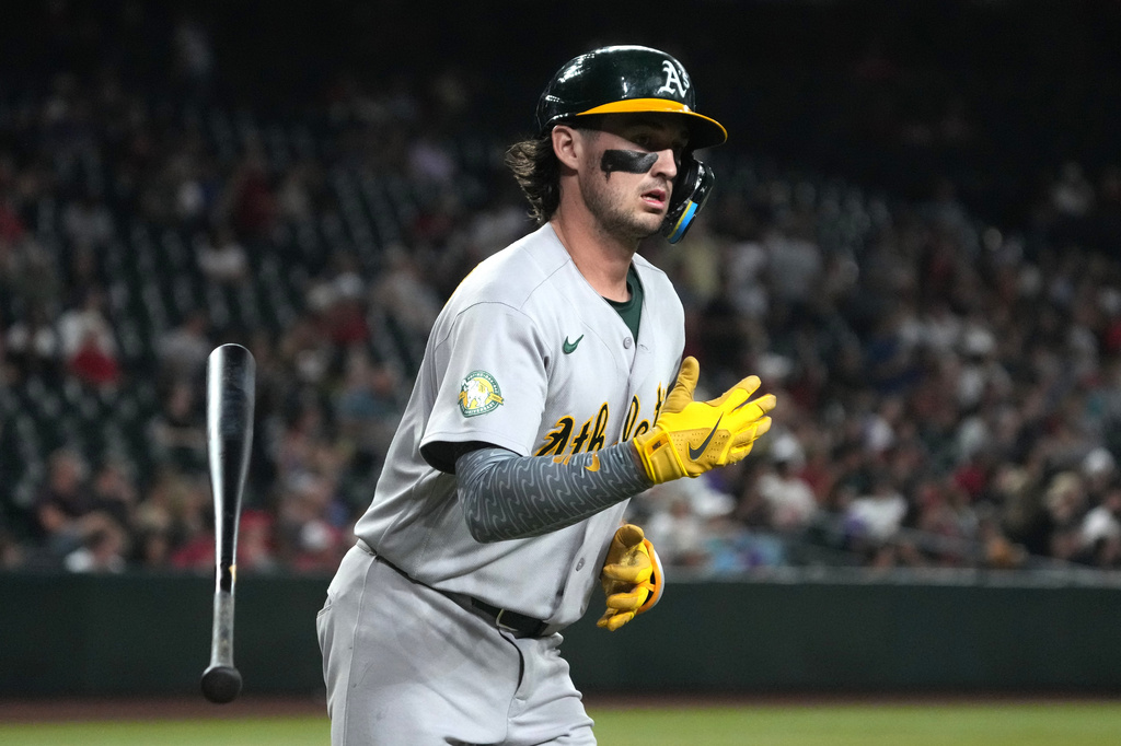 Athletics SS Jacob Wilson hits a solo home run in an MLB game against the Arizona Diamondbacks.