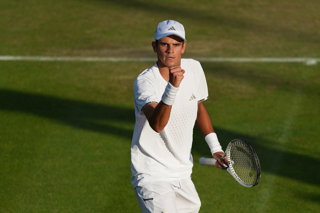 Rafael Jodar reacts during the second round men's singles match vs. Pablo Carreno at the Wimbledon.