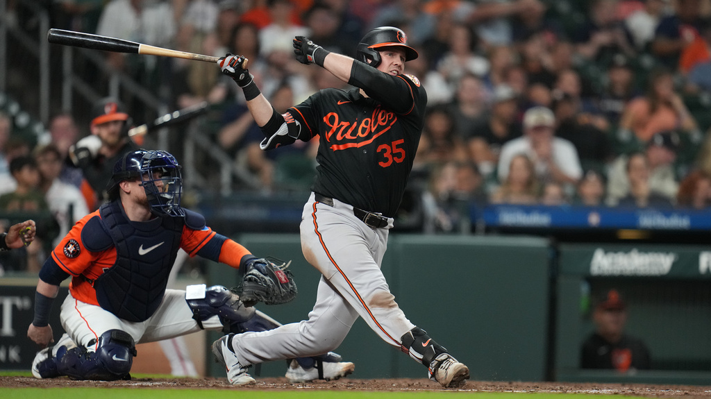 Orioles C Adley Rutschman in an at-bat against Peter Lambert vs. the Astros.