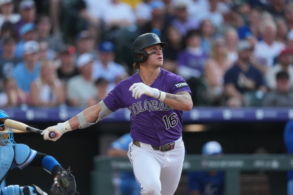 Colorado Rockies CF Cole Carrigg during an MLB game against the Kansas City Royals.