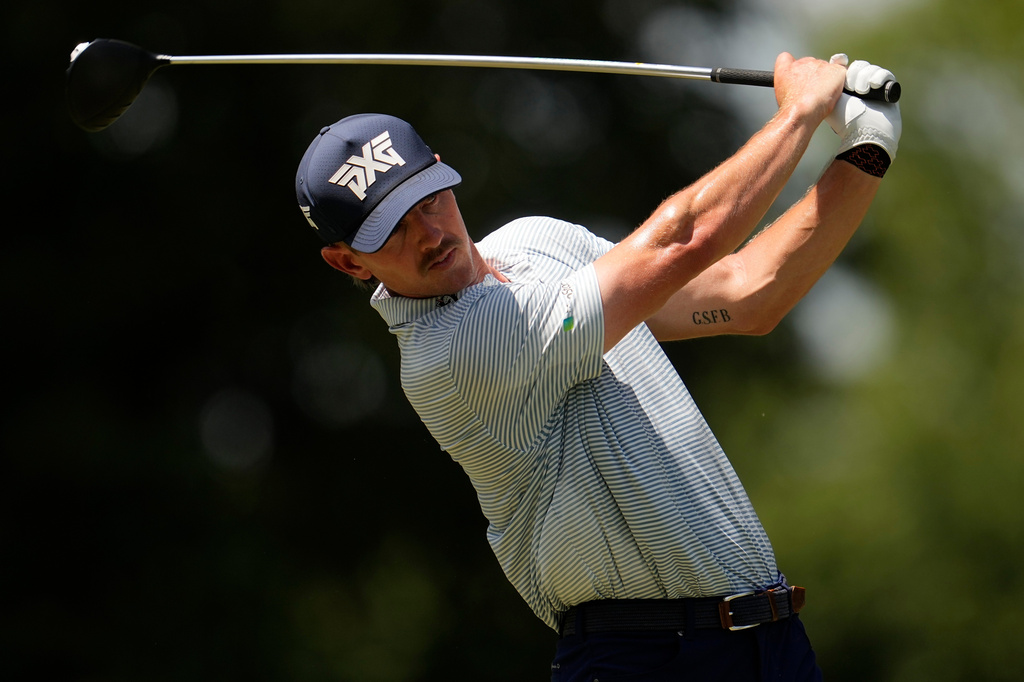 PGA Tour star Jake Knapp swings during the final round of the St. Jude Championship in the FedExCup race.