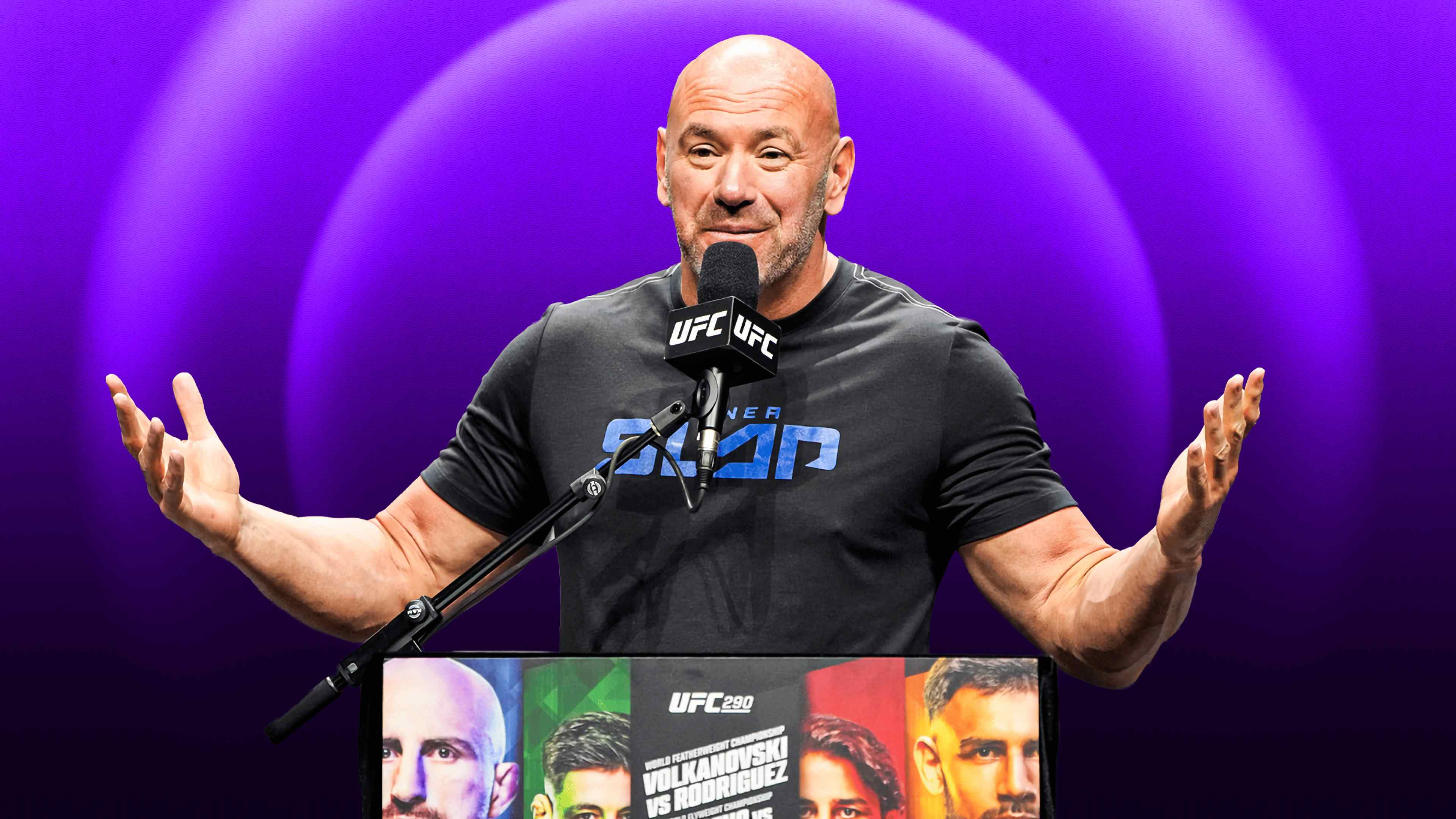 UFC Predsident Dana White speaks at a press conference for a UFC event.
