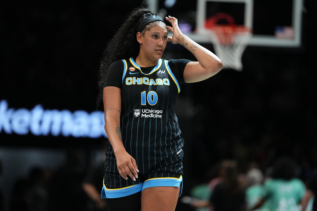 Chicago Sky C Kamilla Cardoso looks on during a WNBA game against the New York Liberty.
