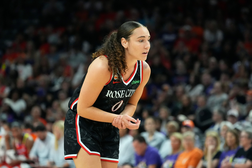 Portland Fire G Carla Leite reacts during a WNBA game against the Phoenix Mercury.
