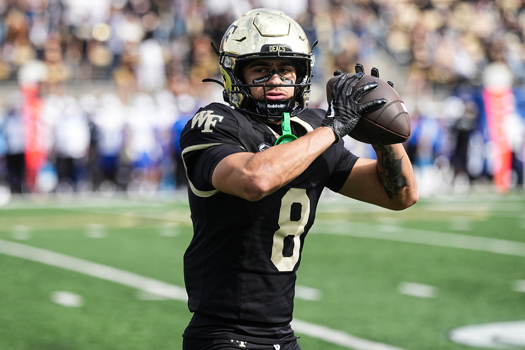 Wake Forest WR Carlos Hernandez warms up during the first half of a game vs. SMU.