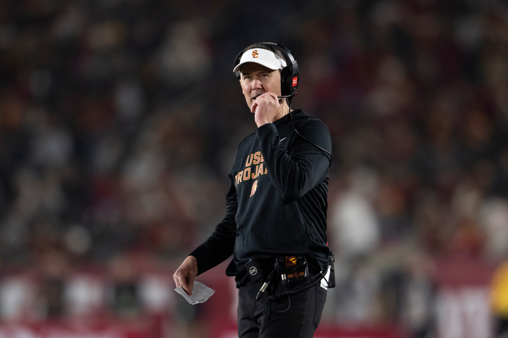 USC Trojans HC Lincoln Riley during a college football game against UCLA.