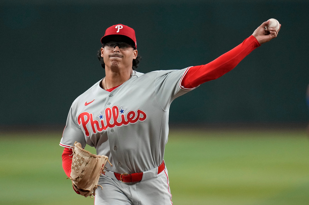 Philadelphia Phillies SP Jesus Luzardo delivers a pitch during an MLB game against the Arizona Diamondbacks.