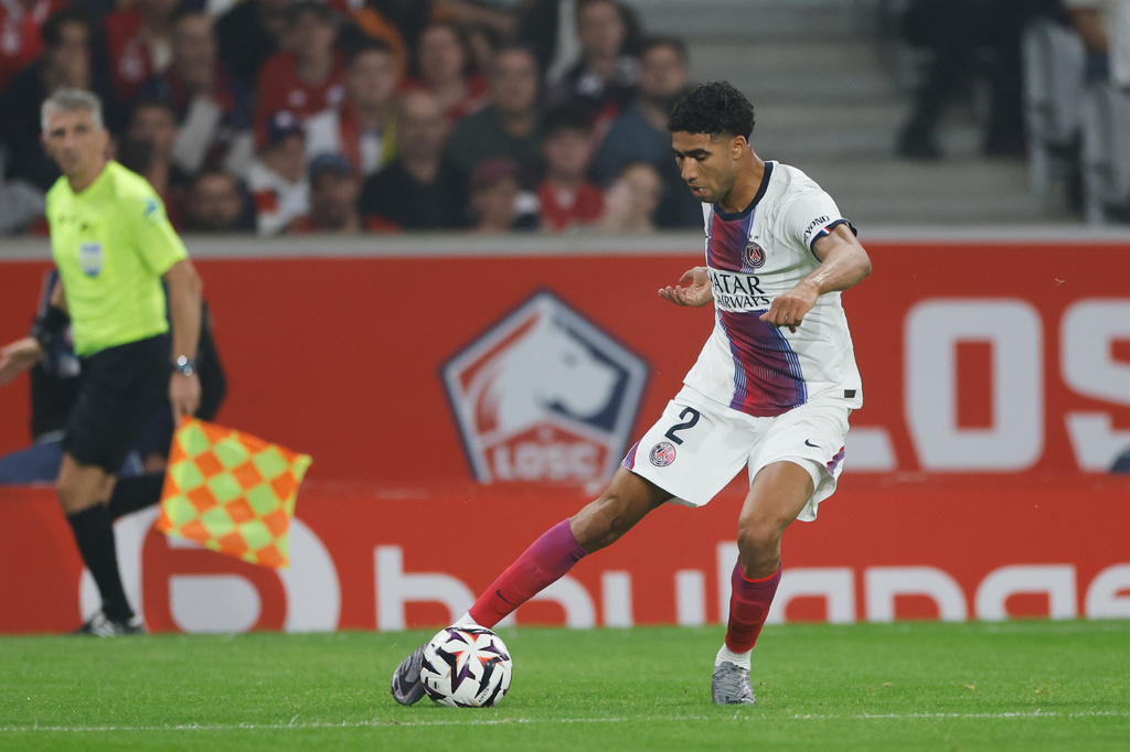 PSG star Achraf Hakimi during a French League One match against Lille.