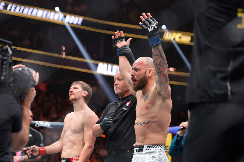 Mixed martial arts star Jean Silva celebrates a win at UFC 324.