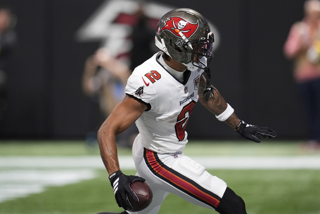 Tampa Bay Buccaneers WR Emeka Egbuka during an NFL game against the Atlanta Falcons.