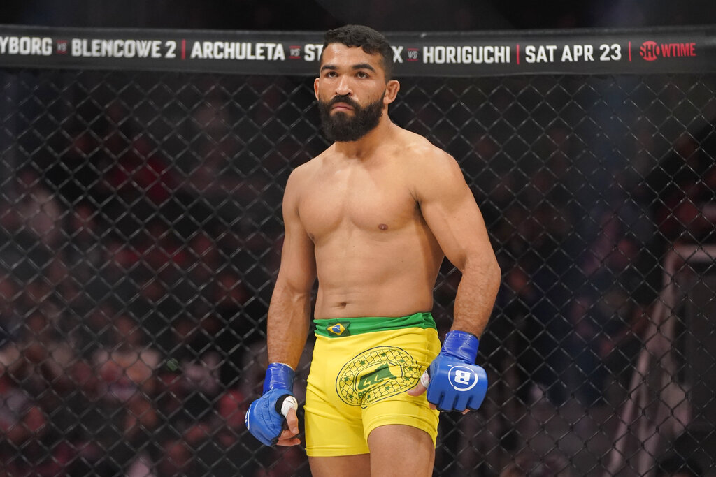 Patricio Pitbull during a featherweight championship match against A.J. Mckee at the Bellator 277 mixed martial arts event in San Jose, Calif., Friday, April 15, 2022.