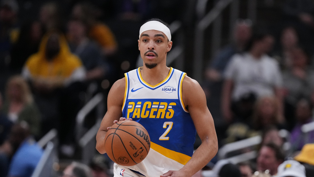 Indiana Pacers G Andrew Nembhard during an NBA preseason game vs. the Miami Heat.
