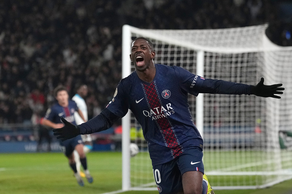PSG's Ousmane Dembélé during a French League One match vs. Marseille.
