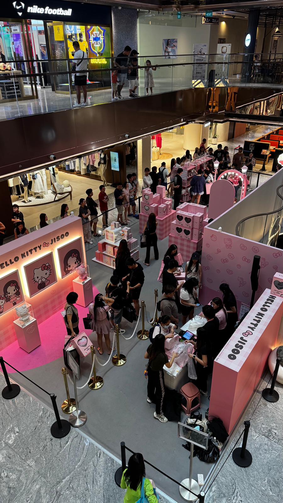 Crowds queueing at the Hello Kitty x JISOO pop-up at Wisma Atria on Orchard Road