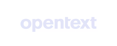 OpenText company name in light blue text on white background.