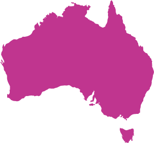 Solid magenta silhouette map of Australia including Tasmania.