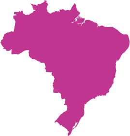 Solid magenta silhouette map outline of Brazil.