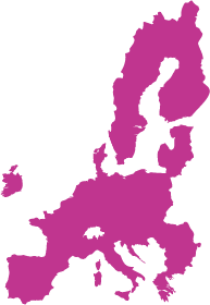 Solid magenta silhouette map of Europe showing major geographic contours and surrounding islands.