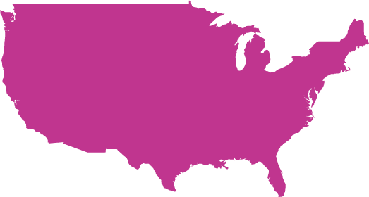 Solid magenta silhouette map of the United States of America.