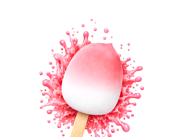 White and pink popsicle with a pink splash background isolated on white.