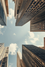 Two men standing closely, looking down and engaging in discussion near a sunlit window.