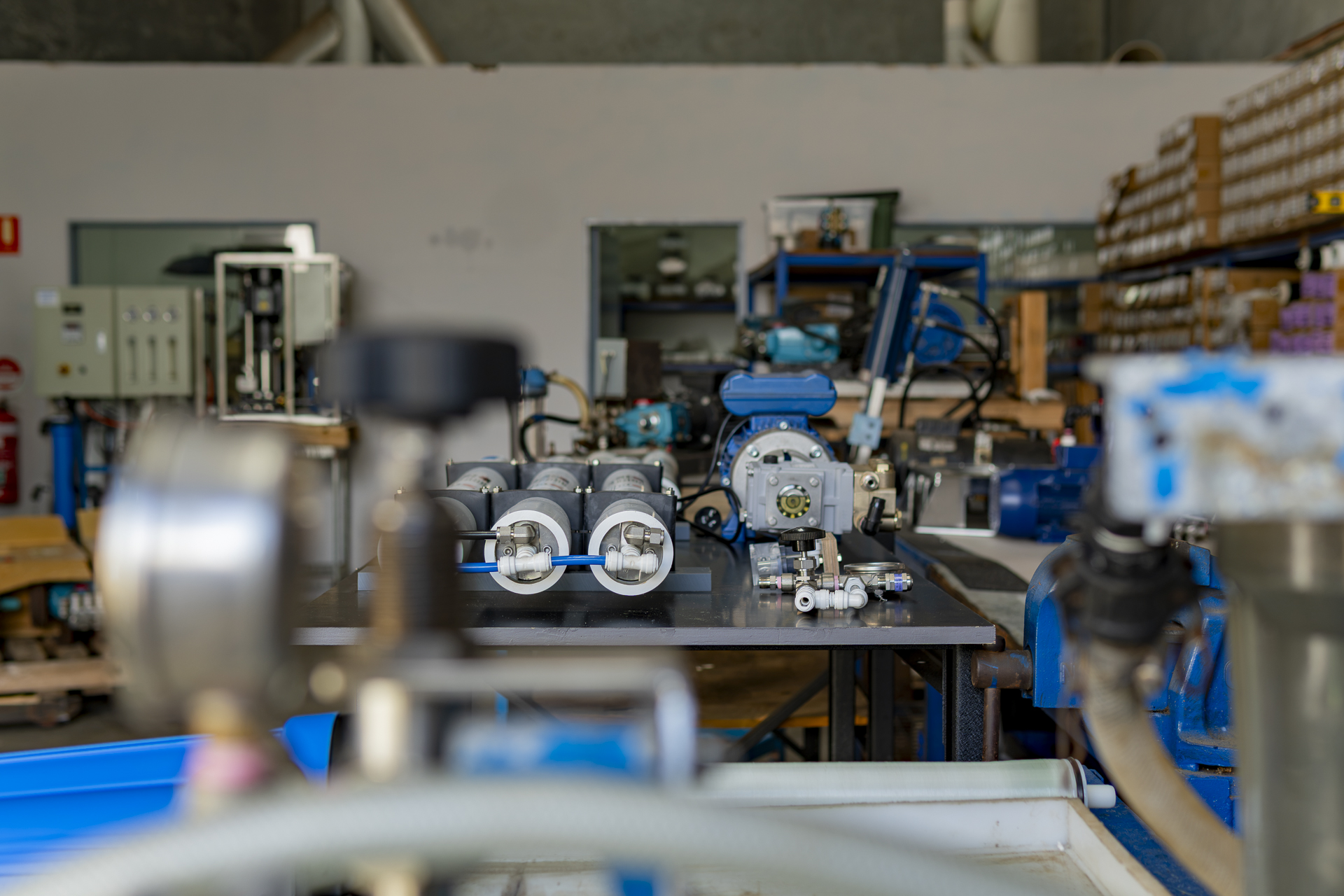 Pump and valve assemblies on the CITOR workshop bench