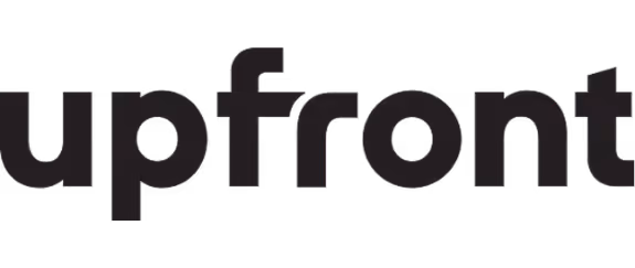 Upfront brand name in bold black lowercase letters.