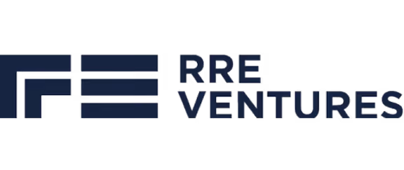 Logo with stylized letters 'RRE Ventures' in dark blue.