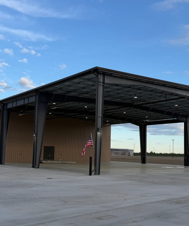 Industrial steel structure building designed and built by Supreme Construction in California.
