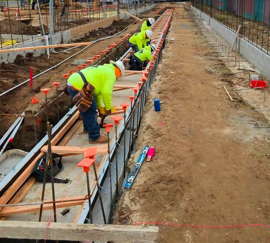 Construction crew working on a commercial project in California.