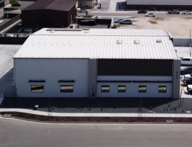 Front angle view of Dynamic Controls office and shop building in Visalia California.