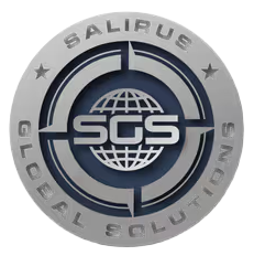 Salirus Global Solutions circular logo with globe and SGS initials in center.