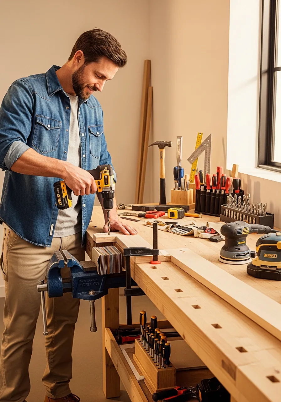 Mann arbeitet mit hochwertigem Werkzeug in der Werkstatt