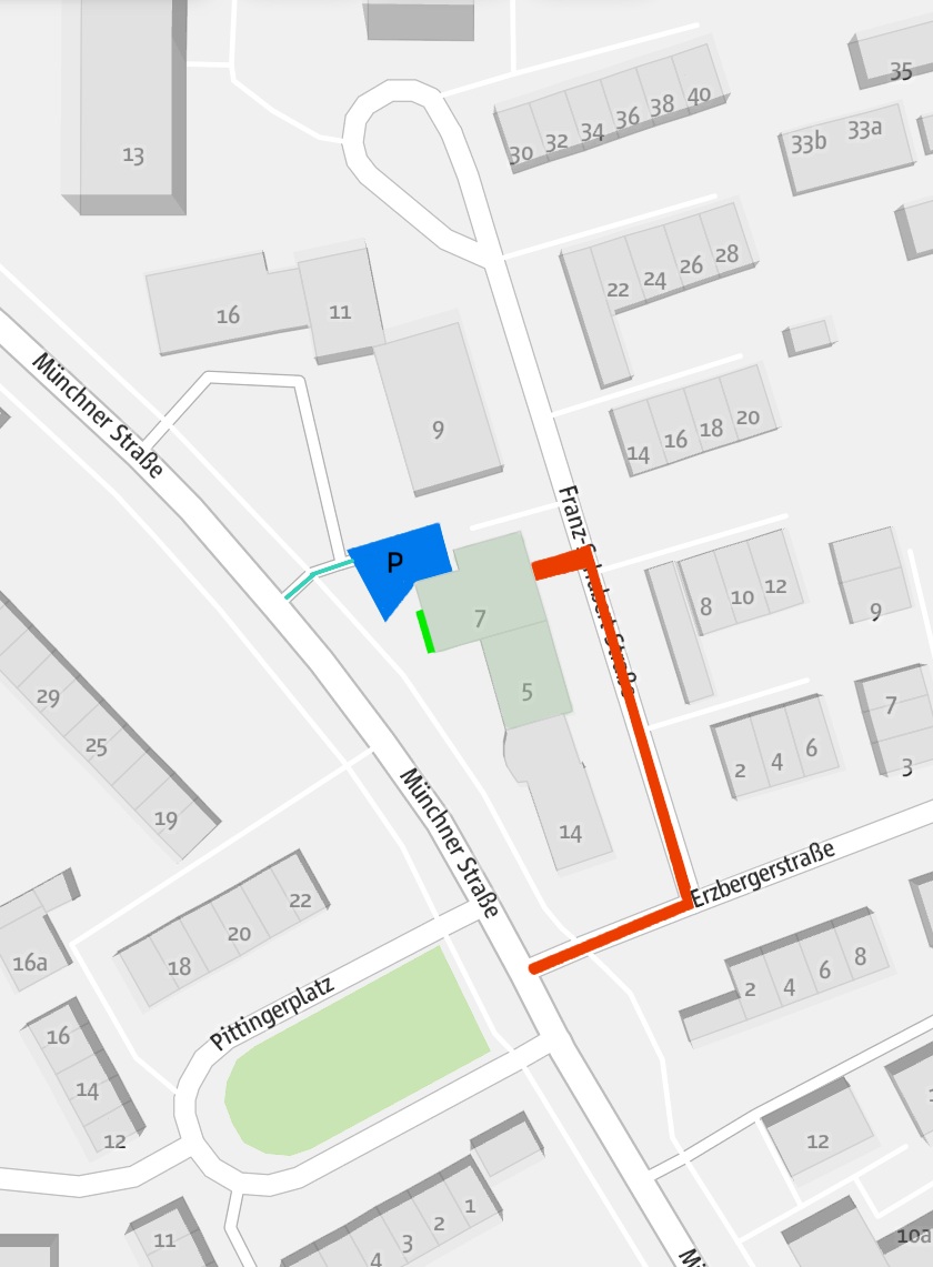 Lageplan mit Postadresse, Eingang und Parkplatz von K&S