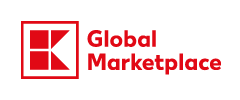 Logo von Global Marketplace mit rotem Schriftzug und grafischem Element.