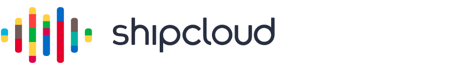 Shipcloud Schriftzug mit mehrfarbigem Balkendiagramm-Logo.