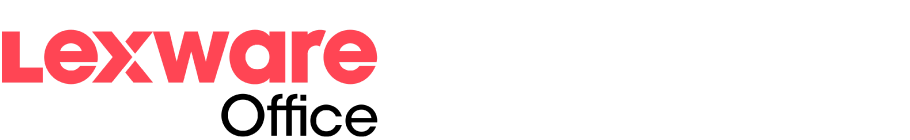 Rotes Lexware-Logo auf schwarzem Hintergrund.