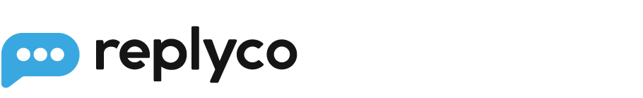 Replyco-Logo mit blauer Sprechblase und drei weißen Punkten.