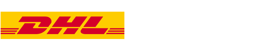 Rotes DHL Logo auf gelbem Hintergrund.