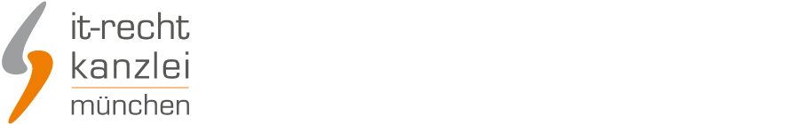 Logo der IT-Recht Kanzlei München mit stilisierten grauen und orangen Formen links und dem Schriftzug rechts.