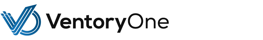 VentoryOne-Logo mit blauem stilisiertem Buchstaben V und dem Wort VentoryOne neben dem Slogan Für ein nachhaltigeres Morgen.