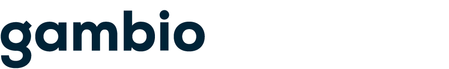 Logo des Shopsystems Gambio in dunkelblauer Schrift auf schwarzem Hintergrund.