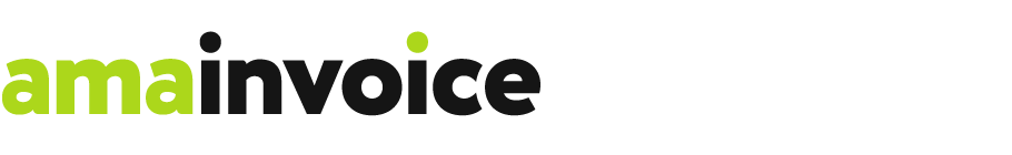 Logo des Schriftzugs 'amainvoice' mit 'ama' in grün und 'invoice' in schwarz.