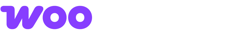 WooCommerce Logo in lila Schrift auf schwarzem Hintergrund.