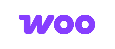 Lila Schriftzug 'woo' auf schwarzem Hintergrund.